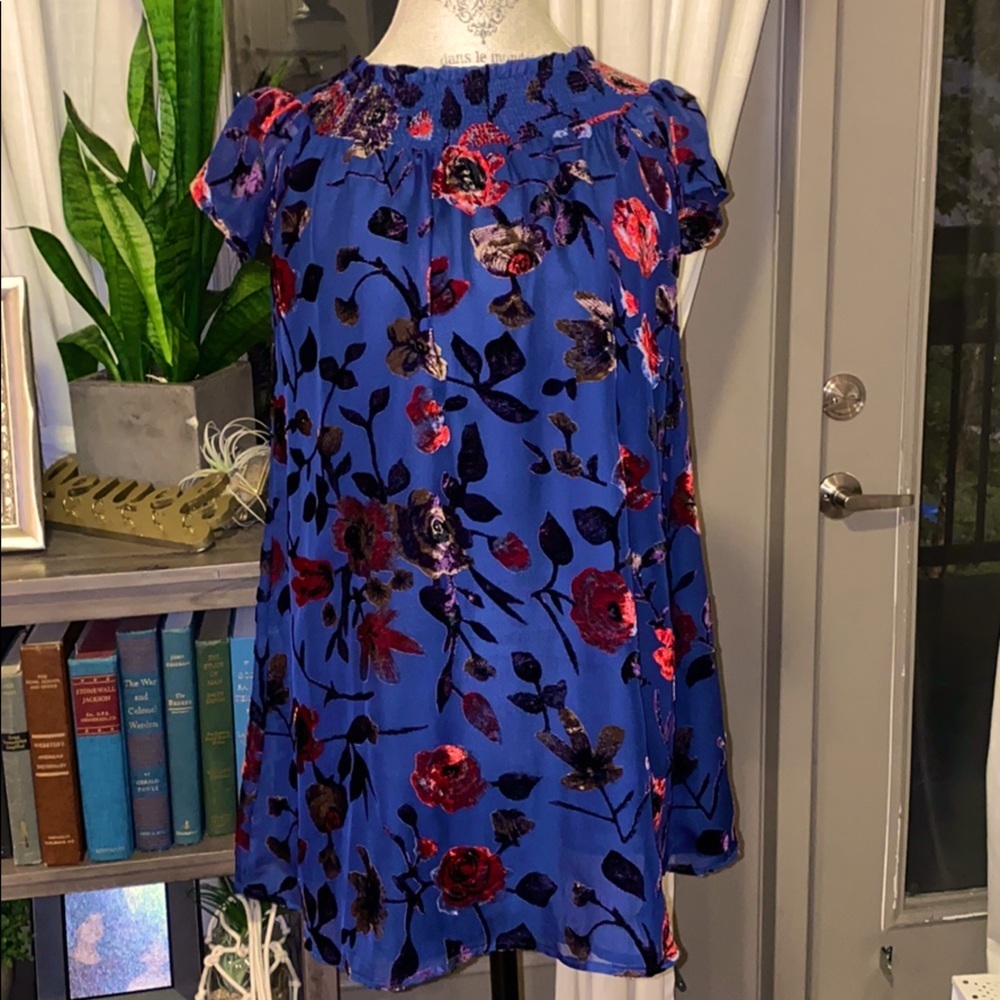 EN CREME navy floral dress with sheer lining SMALL​